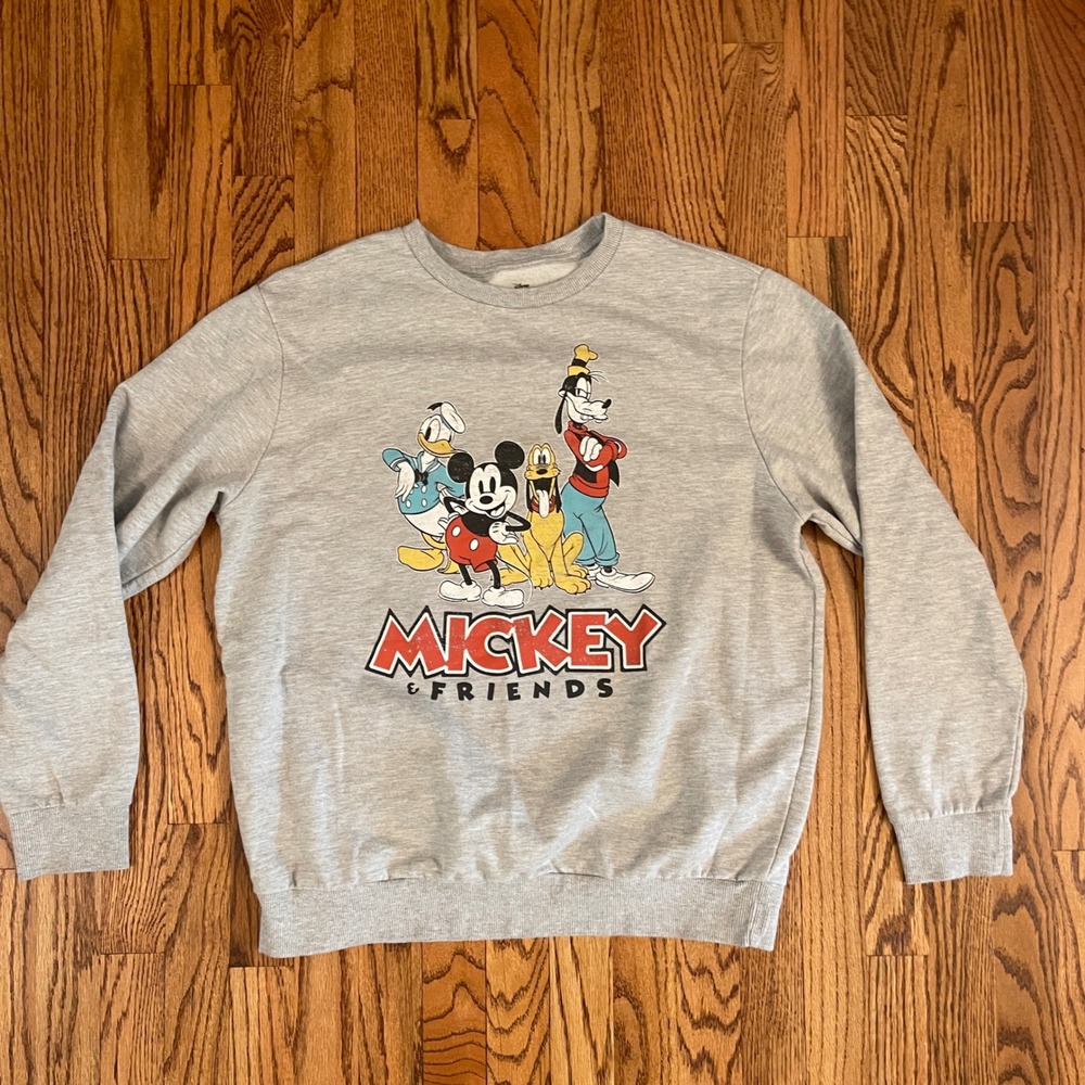 Disney Mickey & Friends Sweatshirt Crewneck‎ Graphic Pullover Heather Gray L
